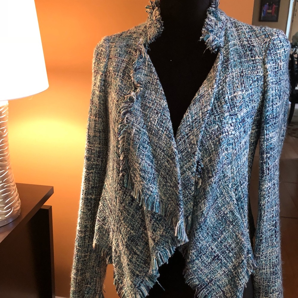 Inc & co. tweed blazer with fringe details